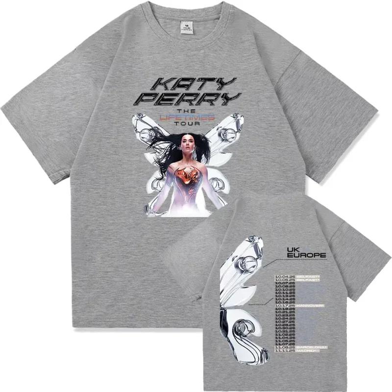 2025 Katy Perry The Lifetimes Tour Печатная Футболка Унисекс Женская Винтажная Эстетика Высококачественная Свободная Хлопковая Футболка Уличная Одежда