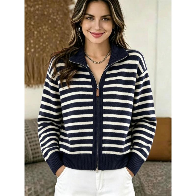 Women S Loose Fit Striped Knit Cardigan Sweater Top