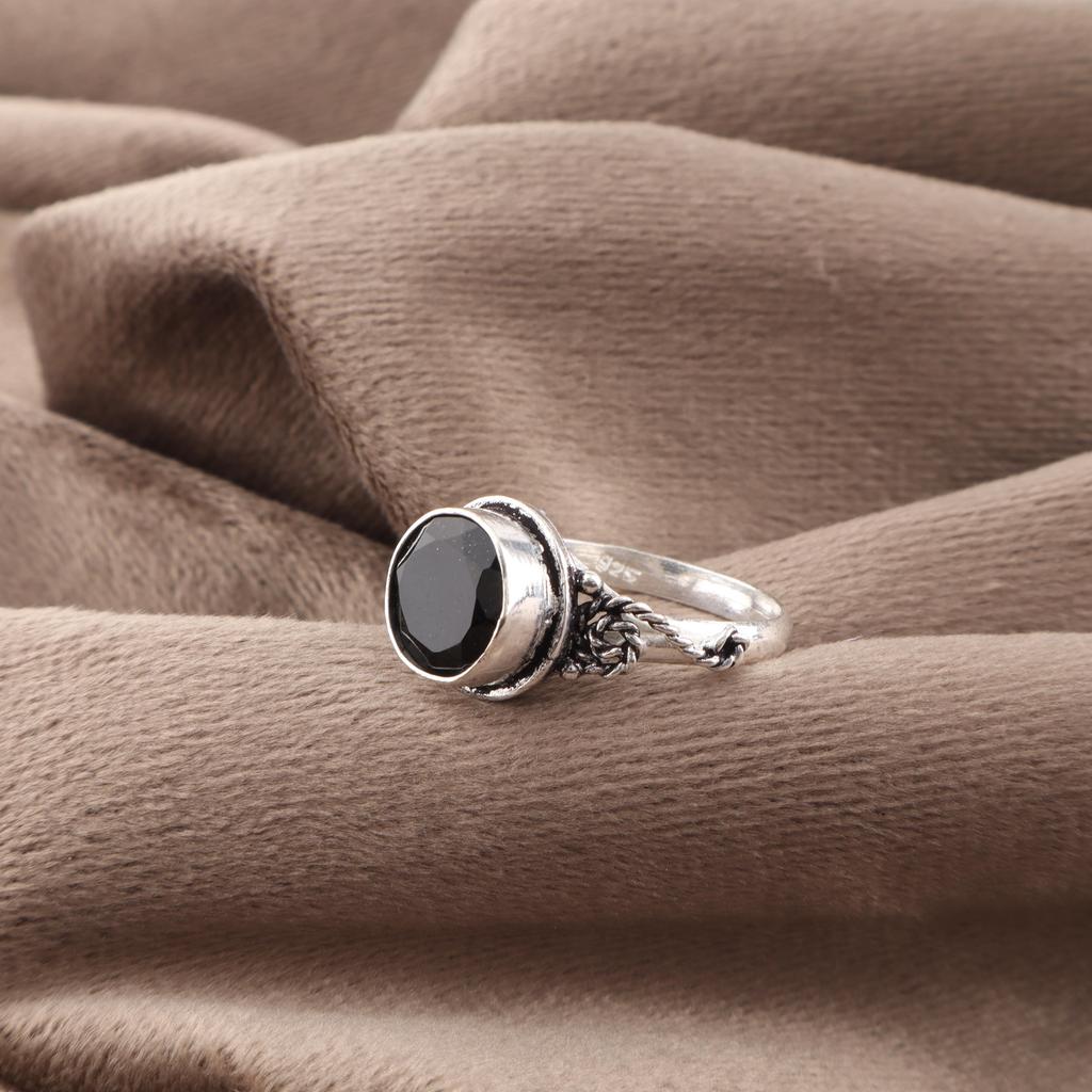 Dainty Black Onyx 925 Solid Sterling Silver Ring , Handmade Balancing Gemstone Jewelry Ring For Memorial Day