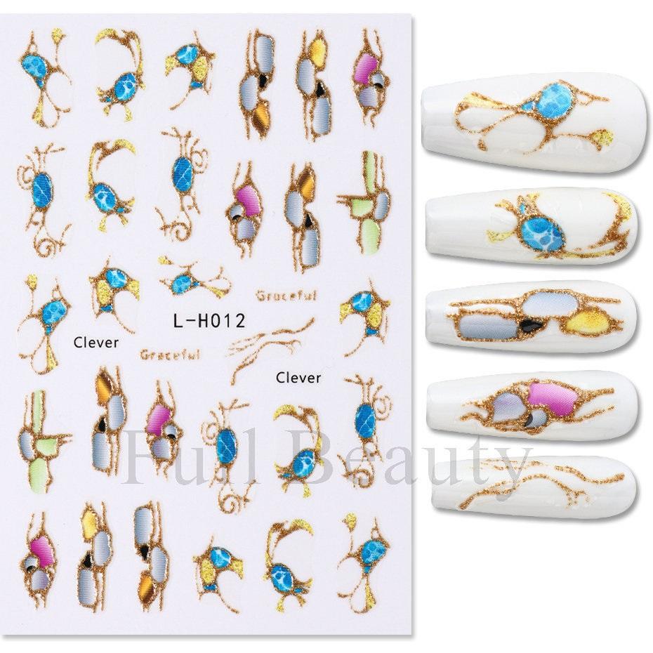 3D золотые наклейки для ногтей цветочные растения наклейки для ногтей цветочные мраморные цветочные ползунки маникюрные украшения