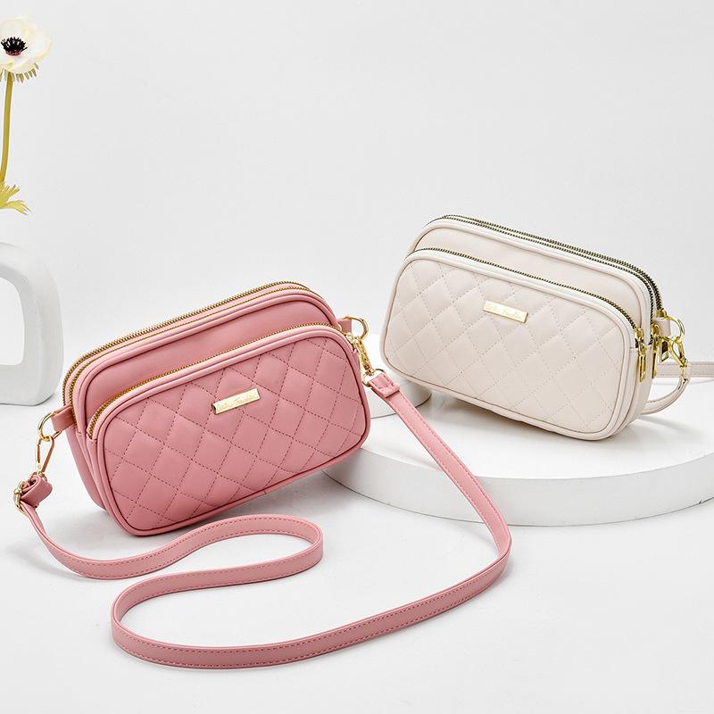 Новые женские сумки на одно плечо с ромбами, трехслойная практичная мягкая кожаная сумка через плечо для поездок на работу