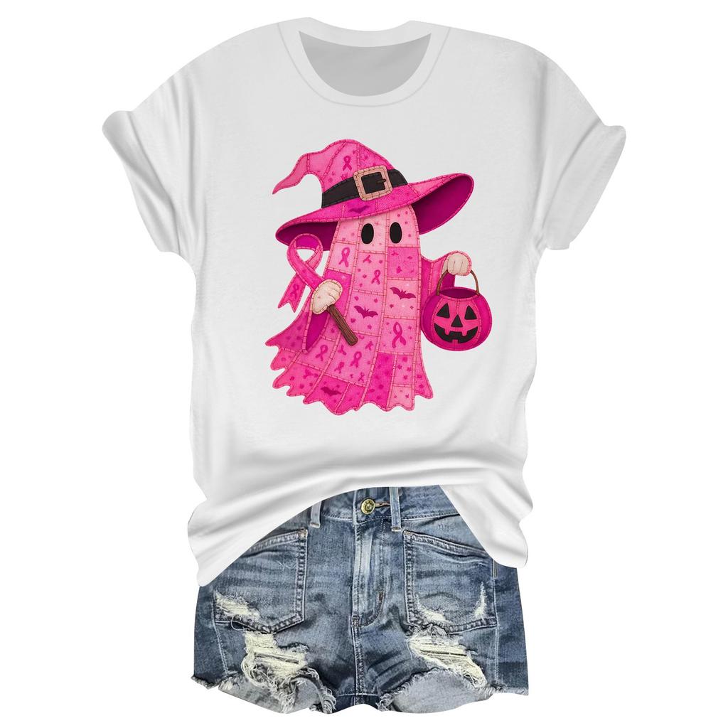 Женская повседневная футболка на Хэллоуин с принтом груди, пуловер с круглым вырезом, топ с короткими рукавами