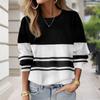 Fall Autumn Women'S Fashion O Neck Long Sleeve T-Shirt Loose Clothes Black and White Stripes Print T Shirt for Girls Street