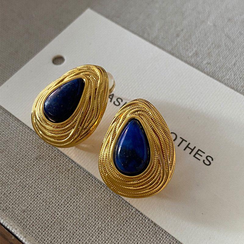 Accessible Luxury Water Drop Ear Studs Best Selling Fashion Vintage Lapis Lazuli