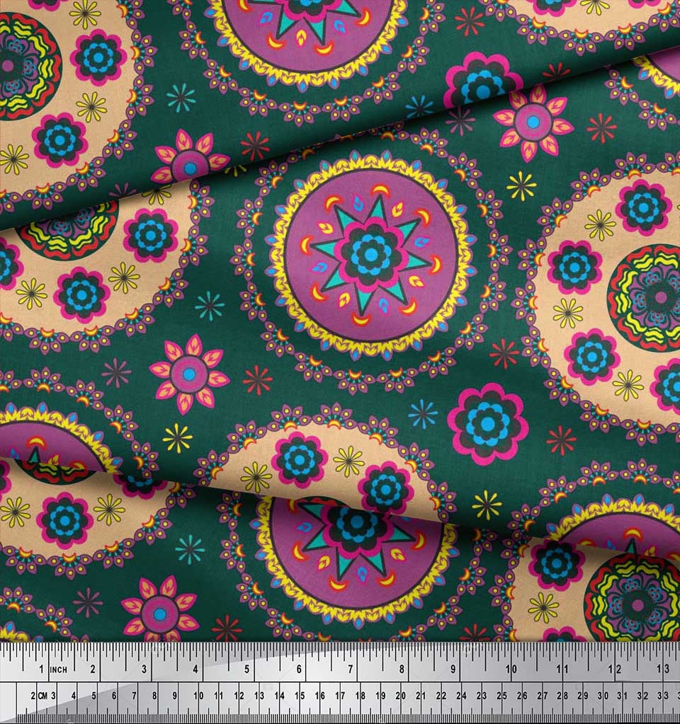 Soimoi Японский креп-атласная ткань с цветочным принтом Мандалы, швейная ткань, метр 42 дюйма