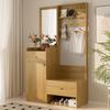 Compact Hallway Wardrobe, Entryway Shelf – Wood-Colored Storage with Mirror, Adjustable Hooks and Shelves for Shoes, Coats and Small Items, 105 cm