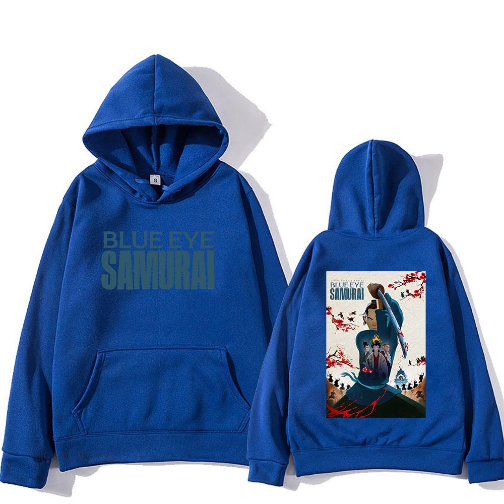 Толстовки с капюшоном Blue Eye Samurai Sudaderas Hombre Winter Comfortable Pocket Sweatshirts Fleece Warm Men Clothing Anime Cartoon Hoody