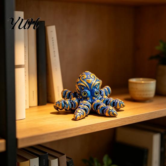 3D Printed Ocean Animal Toy Articulated Octopus Figurine, Movable Joints Fidget Toy, Stress Relief Decoration Flexible Figure for Home Office