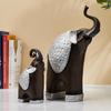 Thai Style Elephant Figurines Mother & Child Elephant Fengshui Resin Sculptures for Home Decor Ornament (Set of 2, Brown and Silver)