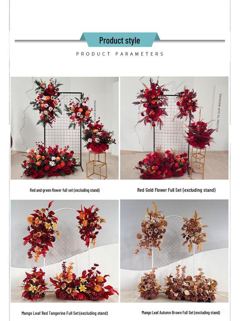 Red Floral Wedding Stage Backdrop with Artificial Flower Rows