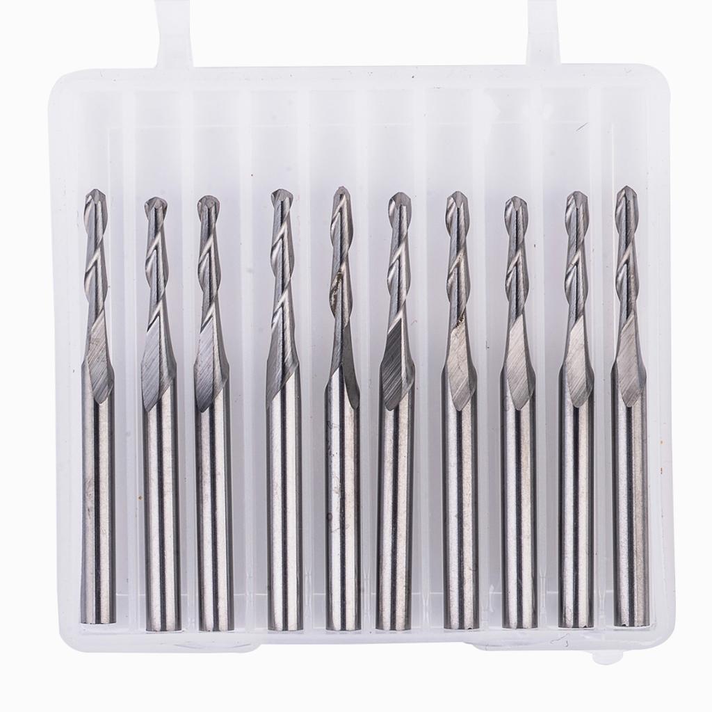 10pcs 3.175x12mm Carbide Ball End CNC Router Bits 2 Flute Spiral Milliing Cutter