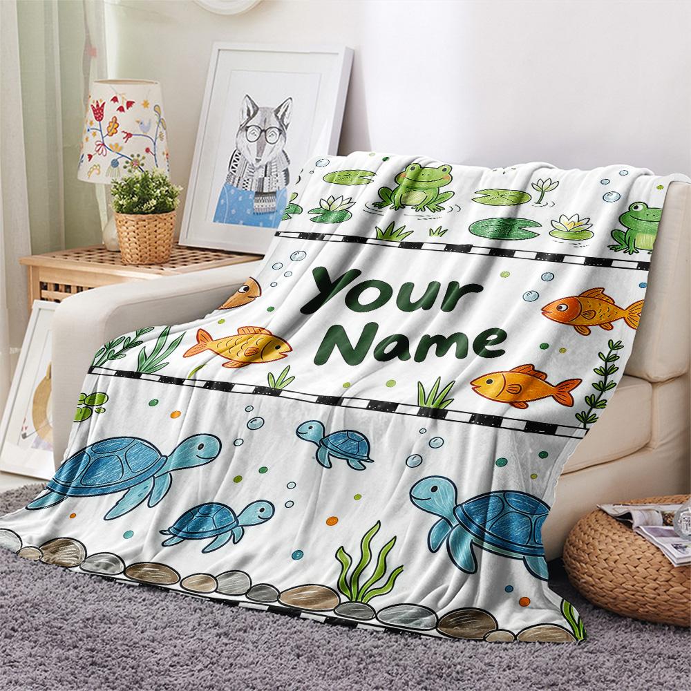 Custom Name Cartoon Car Farm Sea Creature Flannel Blanket, High quality Comfortable for All Seasons, Home Decor, Warmth and Comfort