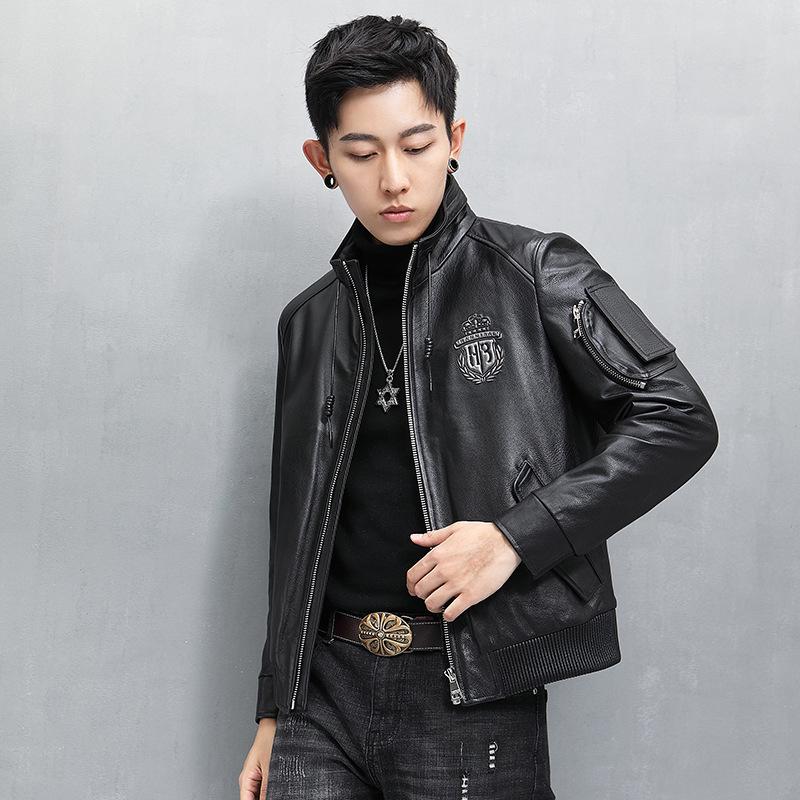 Одежда из воловьей кожи, модная мужская натуральная кожа, новая осенне-зимняя кожаная куртка с воротником-стойкой, модная меховая куртка