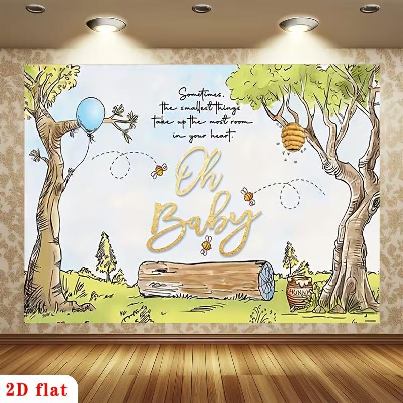 2D Vintage Pooh Oh Baby Backdrop Newborn Baby Shower Party Background