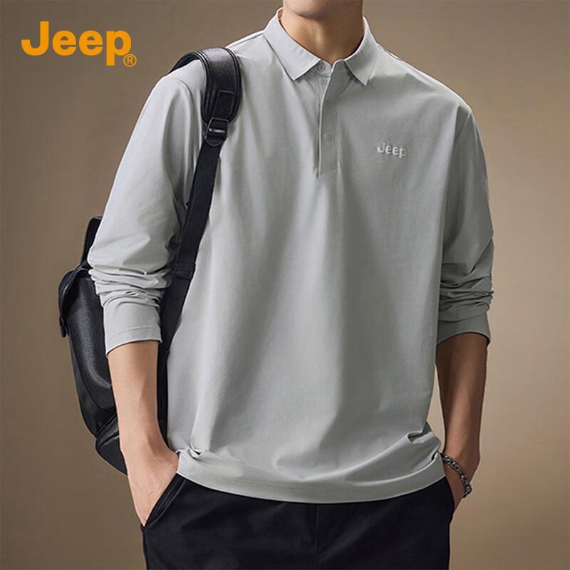 JEEP Men's Half-Placket Long-Sleeve Polo Shirt
