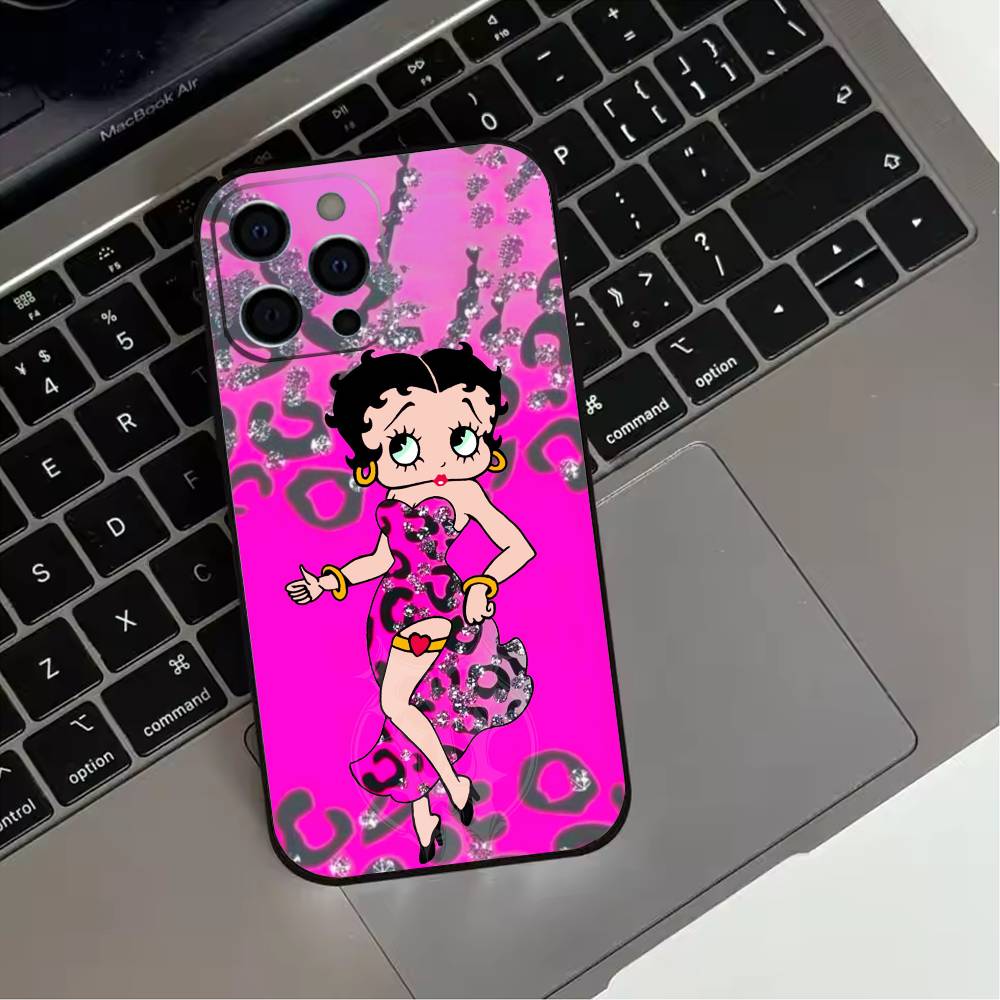 B-Бетти Милый B-Буп Чехол Для Телефона Для iPhone 17,16,15,14,13,12,11 Plus,Pro Max,XS,Мягкий Силиконовый Черный Чехол