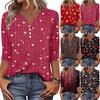 Women's T Shirt Print Button 3/4 Sleeve Daily Weekend Fashion Basic V- Neck Regular Top