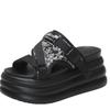 Fashion Women Platform Slippers Canvas Chunky Sandals Beach Shoes 8CM Wedge Heels Peep Toe Slides Ladies Hollow Outside Flip-Flops Woman