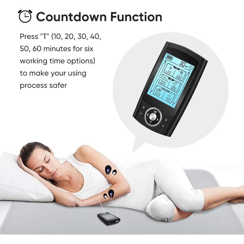 Цифровой TENS/EMS аппарат с 36 режимами, 10 электродными накладками, устройством для электрической стимуляции, перезаряжаемый, с 2 каналами, стимулирующий ток 3-в-1