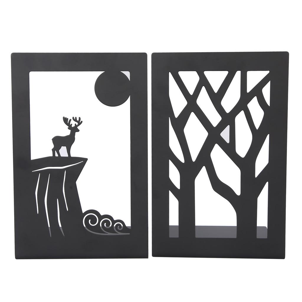 2pcs Metal Bookend Desktop Bookshelf Storage Book Documents Divider Craft Supplies(Tree Deer )