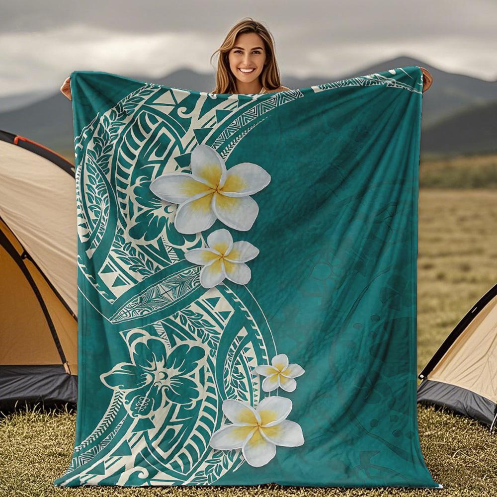 Blue-green Hawaiian pattern Blanket for Sofa Bed Travel Camping Living Room Office Conditioning Blanket for All Seasons Gifts