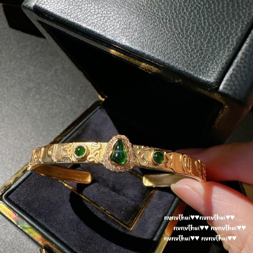 Ancient Gold Filigree Flower Gourd Zircon Bracelet, New Chinese Style, Chalcedony Gourd Fulu Earrings, Set