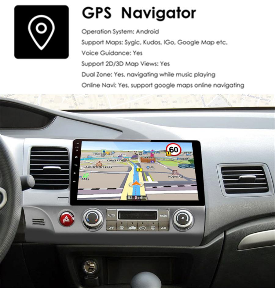 10.1'' Для Android 1+16GB Автомагнитола Радио Навигация WIFI DAB Для 2006-11 Honda Civic