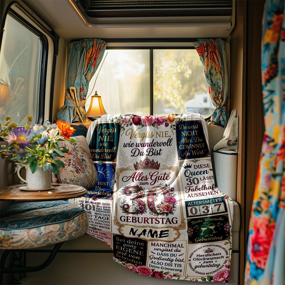 Floral Birthday Wishes Blanket Personalized Name Soft Comfortable Stylish Blanket Car Blanket Perfect For Travel Camping Outdoor Home Suitable For All