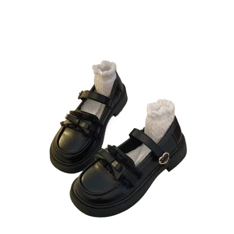 Модная женская обувь 2024 Туфли-лодочки женские с ремешком и пряжкой, Повседневные туфли для улицы, Женская обувь с бантиком в форме сердца и круглым носком на низком каблуке