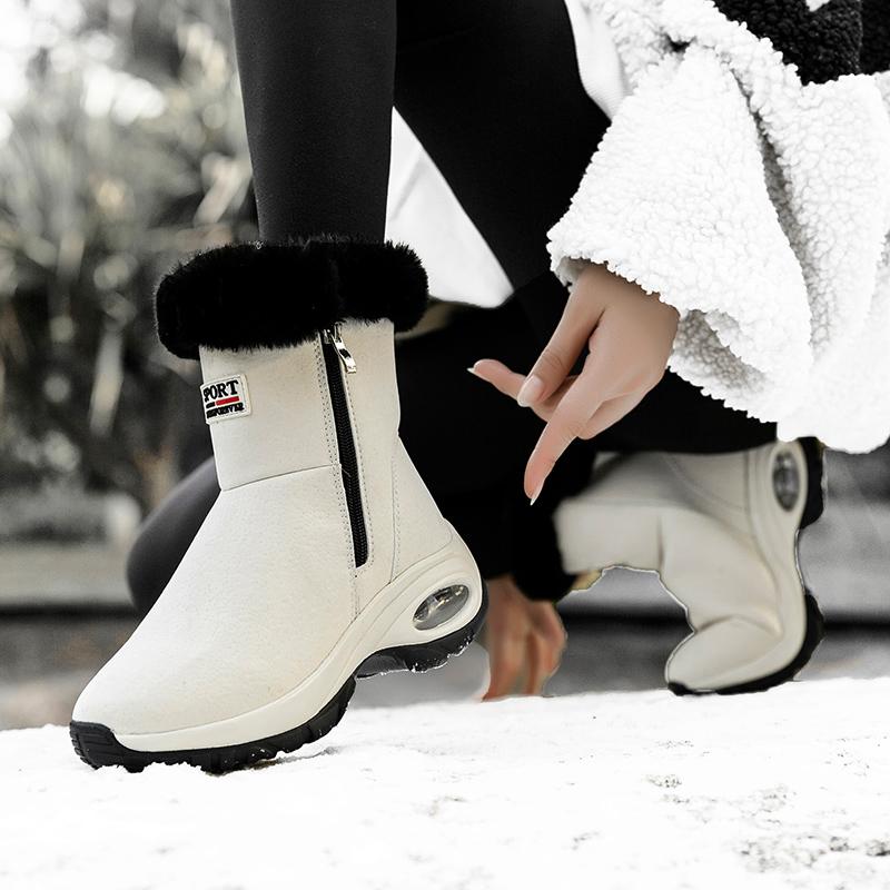 Fashion Winter Snow Boots Ladies Platform Tall Boots Flat Bottom Quality Warm Black New Ladies Lace Up Comfortable Leather Womens Boots