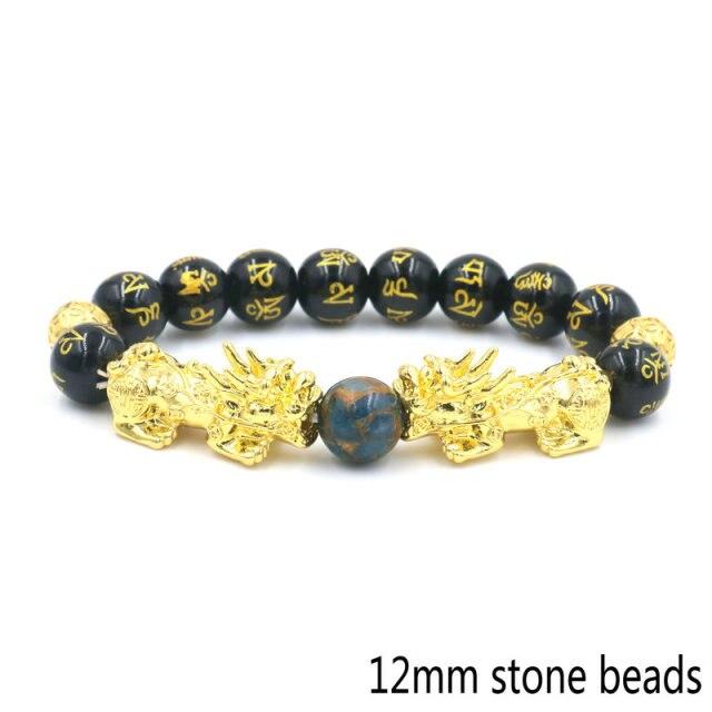 Natural Obsidian Six Character Beads Bracelet Lucky Feng Shui Pi Xiu Pi Yao Bracelet Men Wealthy Amulet Brecelets Women Jewelry
