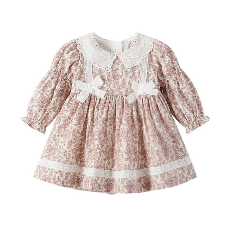 Весеннее платье принцессы с длинными рукавами и кружевным бантом в стиле Мори для девочек
