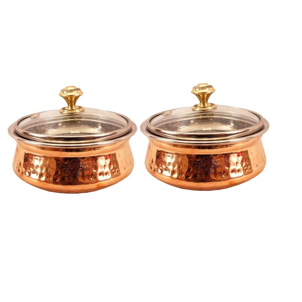 Handi with Glass Lid 400 ML - Serving Dishes Chicken Briyani Home Hotel Restaurant Tableware Dishware, Set of 2 Visit the INDIAN ART VILLA Store