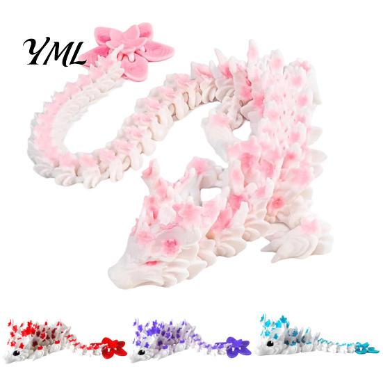 3D Printed Dragon Sculpture Cherry Blossom Toy, Articulated Flower Figurine, Stress Relief Fidget Toy Movable Joints Mythical Creature Model for Desk