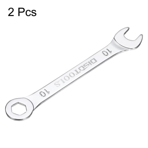 uxcell 2-Piece Combination Spanner Ratchet Wrench, Thin Type, Metric, 10mm, CR-V Chrome Plated Steel, 6-Point Box End, 15 Offset, Open End, Silver