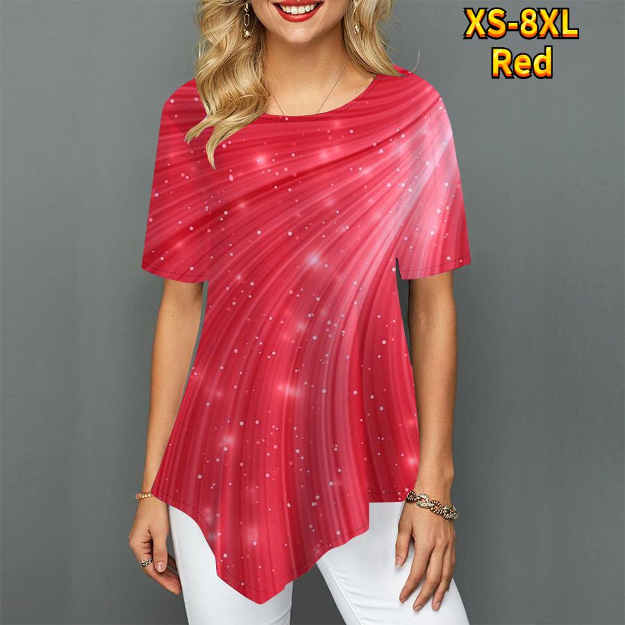 Women Plus Size Ladies Tee Shirts White Meteor Shower Print Loose Casual Tops Female Irregular Summer Clothes