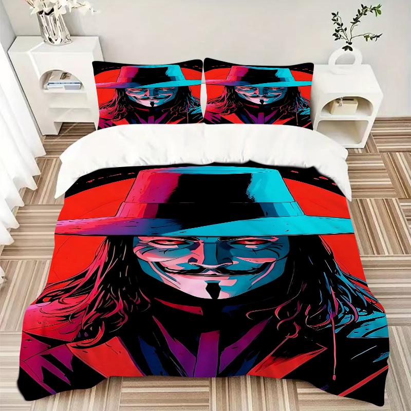 3Pcs V Vendetta Mask Bedding Set Quilt Cover Pillowcase Home Christmas Xmas Halloween Gift 1 Duvet Cover 2 Pillowcase M92950
