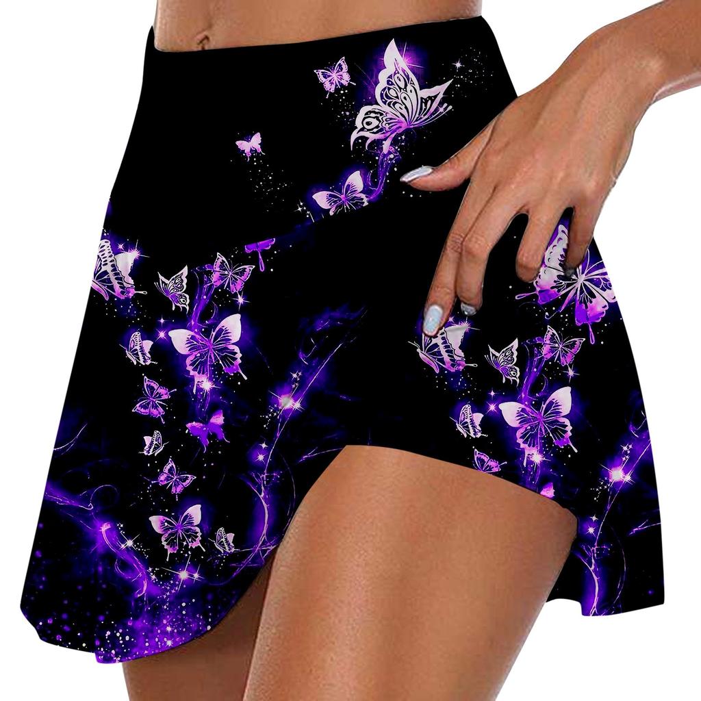 Women's Athletic Stretchy Pleated Tennis Skirts Run Yoga Inner Shorts Elastic Sports Golf Skorts