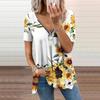 Женский топ, летний новый модный белый повседневный топ с принтом подсолнухов и застежкой-молнией с v-образным вырезом и короткими рукавами