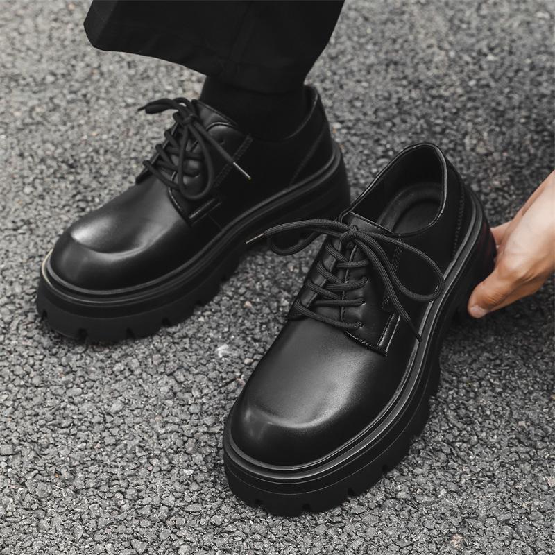 Мужская обувь 2024 новая деловая в британском стиле повседневная на толстой подошве увеличивающая рост с большим носком кожаная обувь рабочая обувь дерби 5052-J