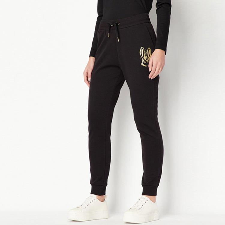 Armani Exchange SS23 Год Кролика Ограниченная серия SS23 Принт 'Нефритовый кролик' Повседневные брюки с манжетами Женские брюки Черный 3RYPAF-YJCMZ-1200