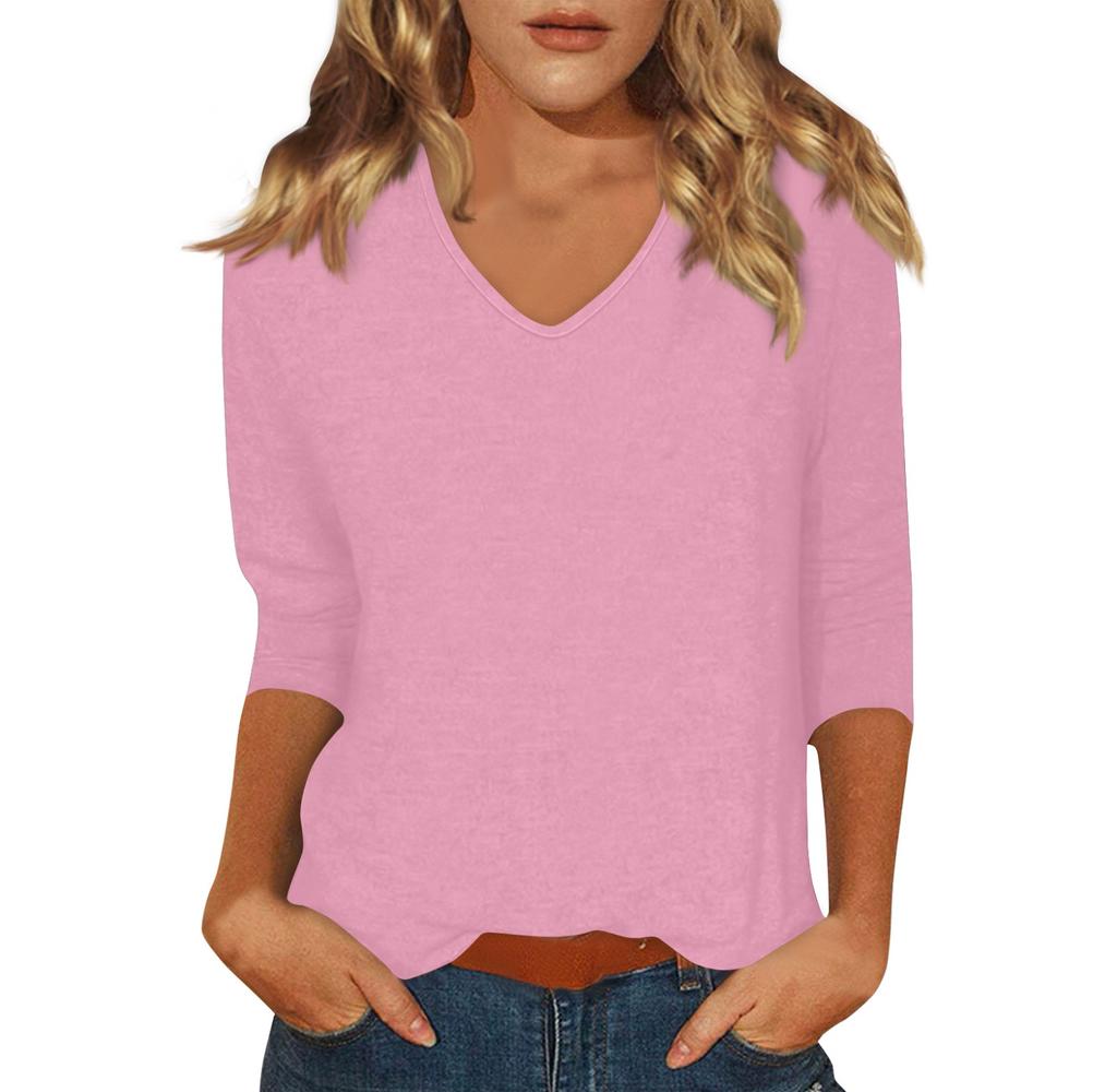 Женская мода на каждый день Повседневная футболка с v-образным вырезом и семиточечным рукавом с принтом Топ