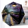 Parisian Canal Purple Blossoms Themed Automatic Opening and Closing Umbrella, Brightly Colored 8-rib Portable Umbrella, Suitable for Men and