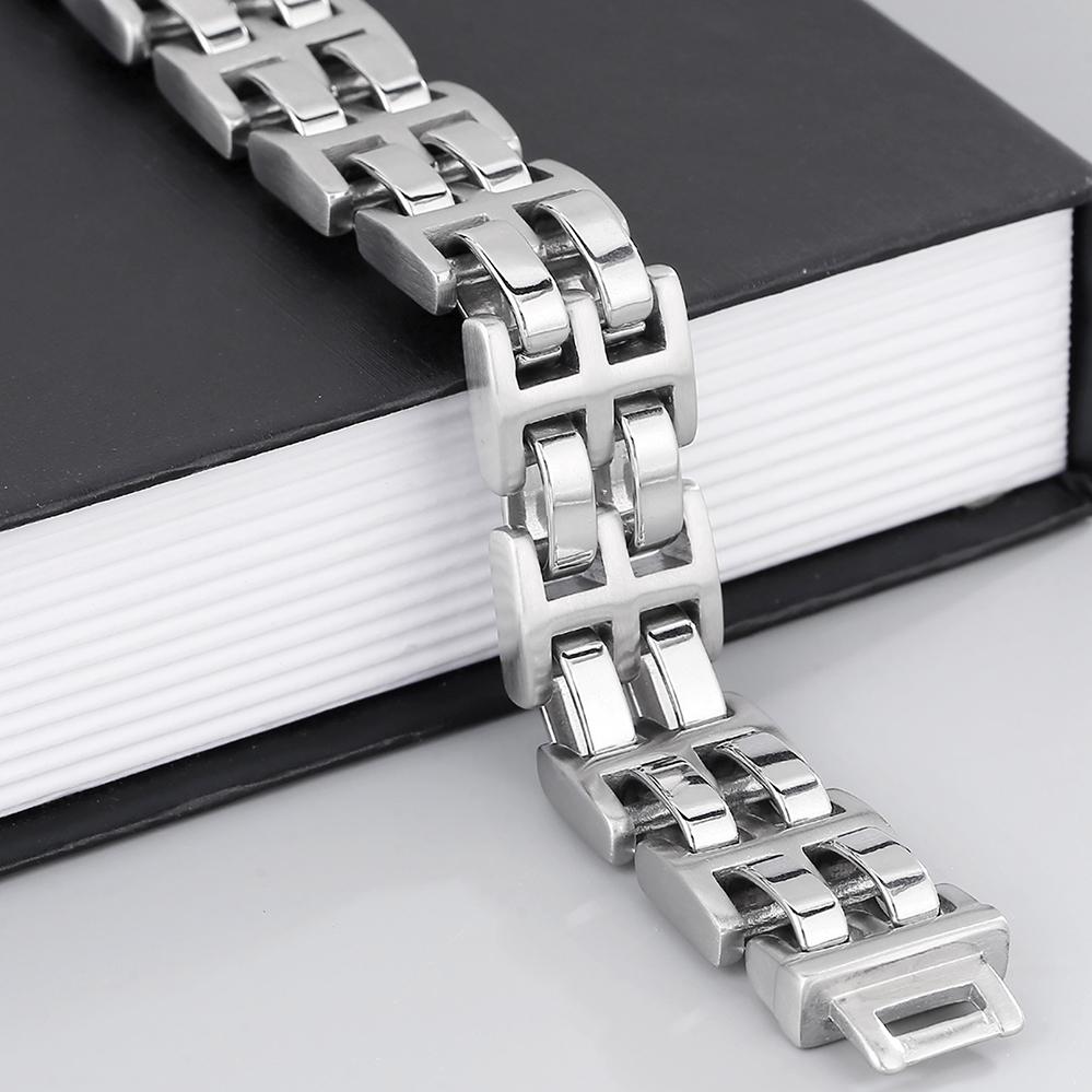 Men's Double Row Link Chain Bracelet for Men Polished 316L Stainless Steel Massive Style Male Jewelry Accessory 21MM 23CM Long