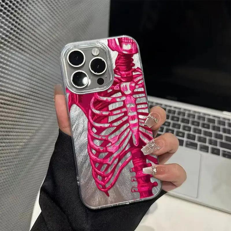 Pink Purple Skull Feather Gauze Phone Case For 16 15 14 13 12 11 iPhone Air 17 Pro Max 16e Shockproof Hard Cover