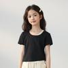 LUSON Girls' 2025 Summer Fake Two-Piece Short Sleeve T-Shirt