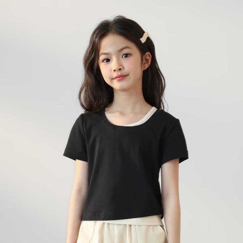 LUSON Girls' 2025 Summer Fake Two-Piece Short Sleeve T-Shirt