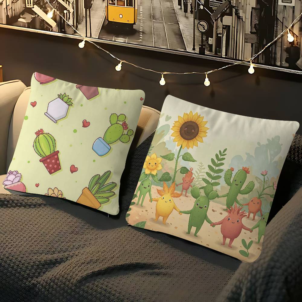 Cute Cartoon Succulent Pillow Gifts Home Office Furnishings Bedroom Sofa Car Cushion Cover Case 45x45cm