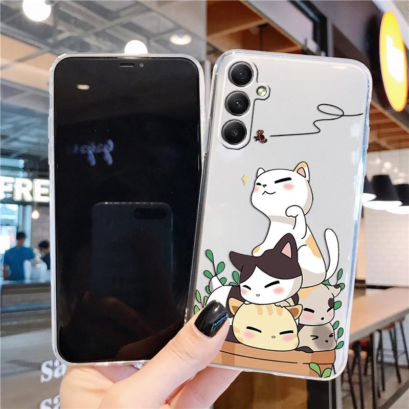 Мягкий прозрачный силиконовый чехол с рисунком кота из мультфильма для Samsung Galaxy A55 A54 A34, для Samsung S24 S23 Ultra, противоударный защитный чехол для камеры