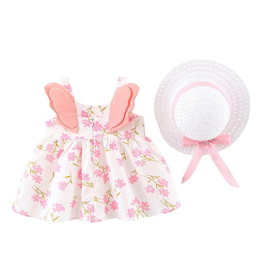 Летний комплект для девочек без рукавов с милым принтом принцессы в платье и шляпе